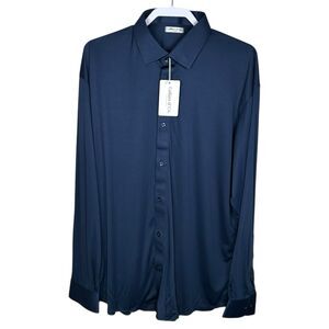 Collars & Co Polo Shirt Mens XL Navy Blue Quattro Flex Long Sleeve Dress Collar